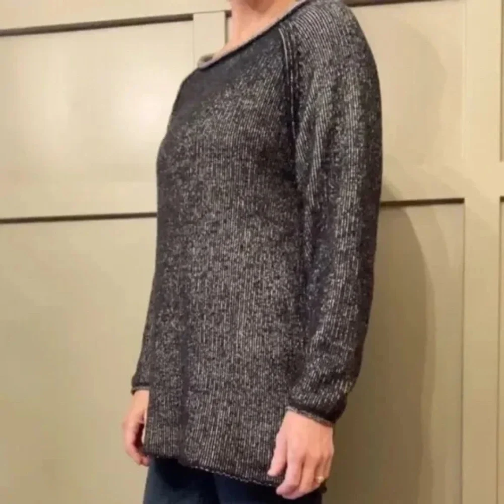 Free People Lenox Tunic Sweater Black & Gray Oversized Cozy Knit Size XS